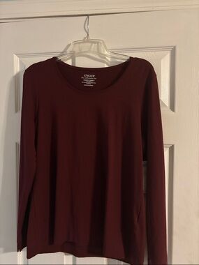 Chico's Long Sleeve Scoop Neck Top - Wine